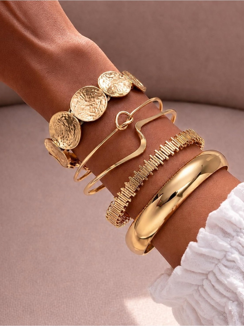 14K Gold Plated Stacked Bracelet Set